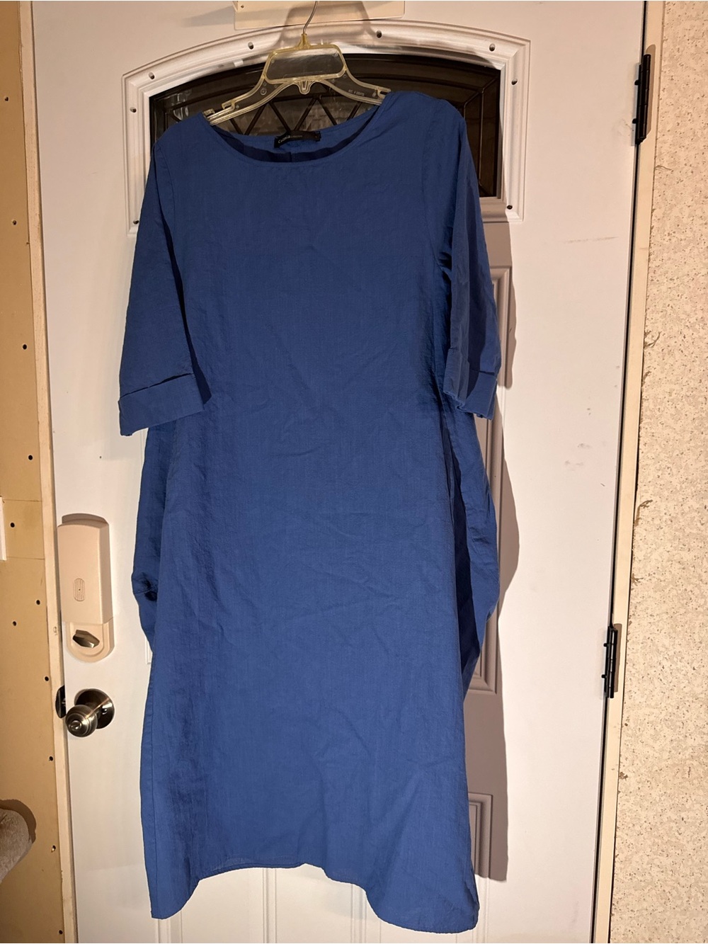 Relaxed Blue Midi Dress with Elbow Sleeves